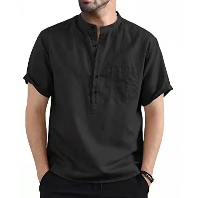 

Рубашка мужская повседневная из хлопка и льна, Свободный Топ с коротким рукавом, Красивый пуловер, лето 2022