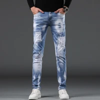 eh %c2%b7 md splash paint blue jeans mens summer slim fit cotton casual cat must do old pencil pants zipper red ear high elasticity