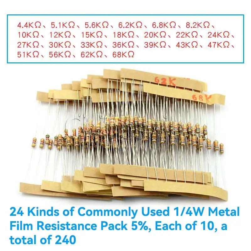 

1/4W Carbon Film Resistor Pack 5% 43 Common Four-color Ring Resistor Elements 20 of each