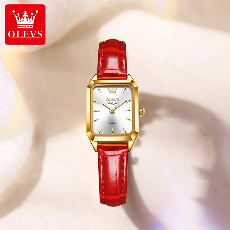OLEVS Trend Fashion Quartz Women Watch 2023 New Luxury Gold Plated Case Square Dial Design Womens Watch Waterproof Leather Strap