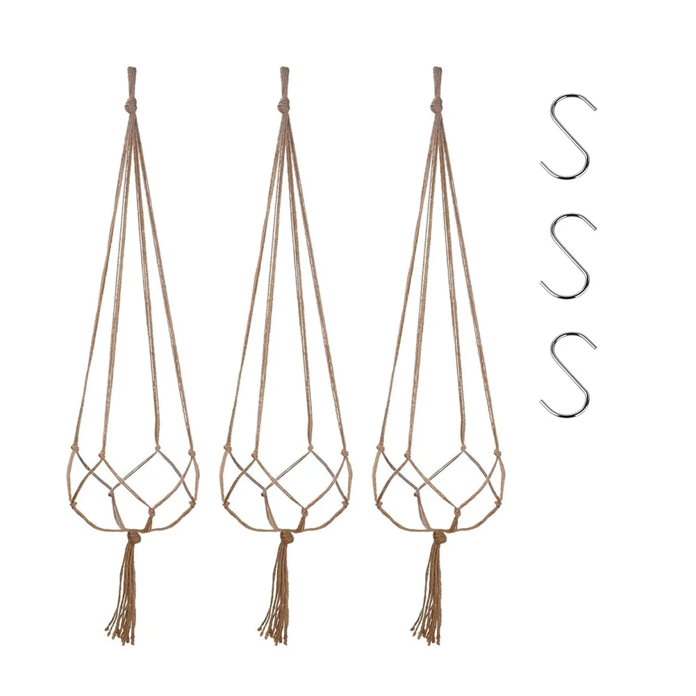

3 Sets Plant Net Hanging Basket Boho Pots Woven Rope Bag Air Planter Hanger Flowerpot
