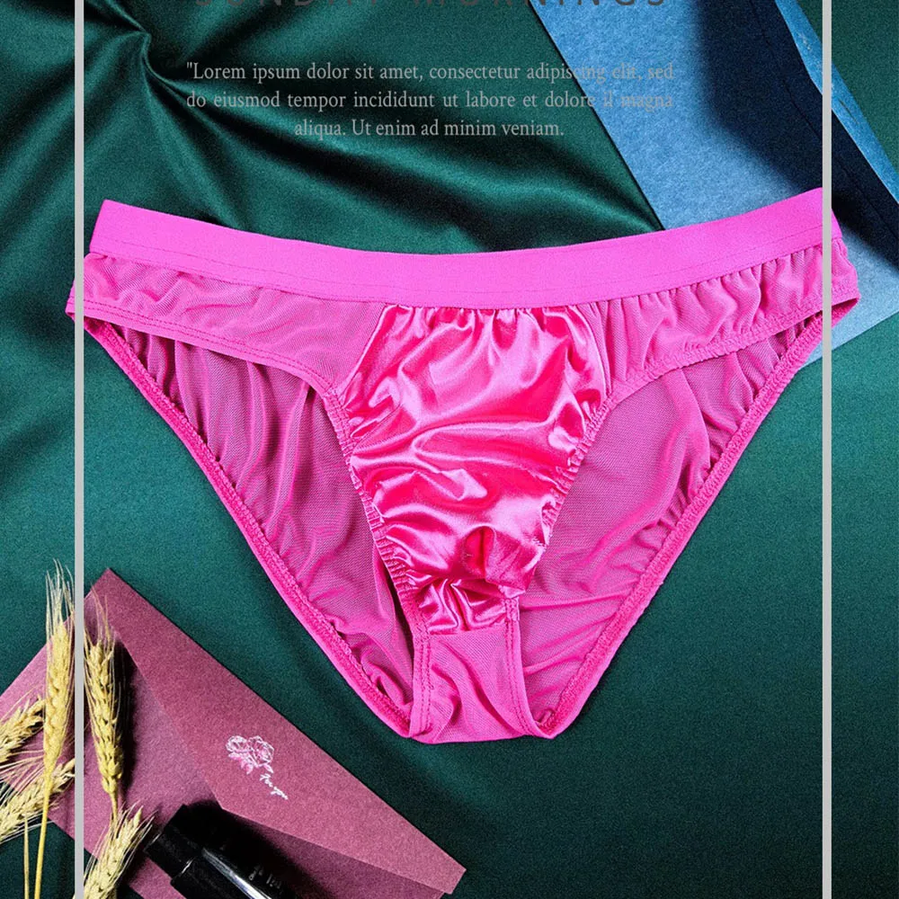 

Sexy Men Mesh Satin Briefs Perspective Underwear Panties Low Waist Breathable Bikini Pouch Underpants Men's Erotic Lingerie