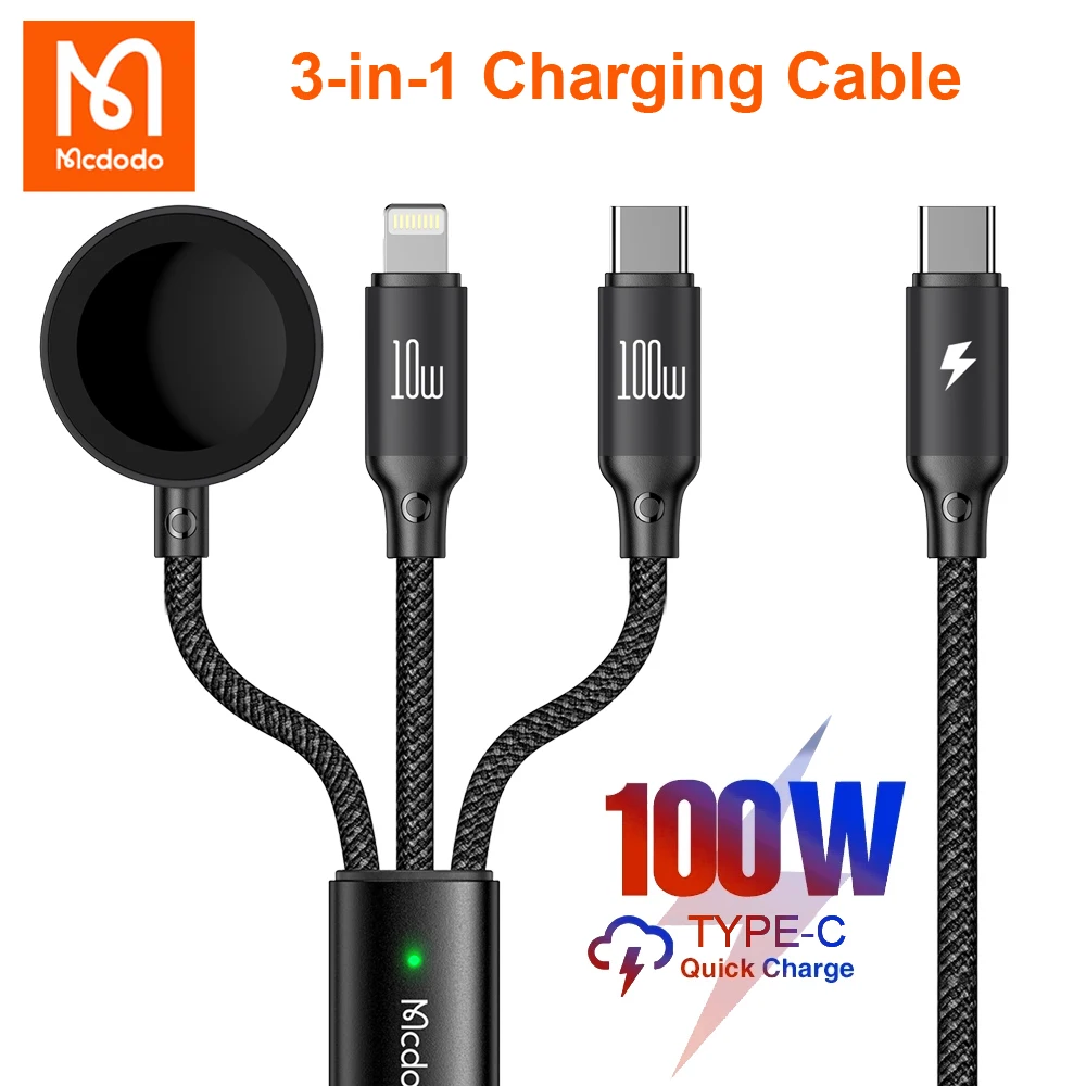 Mcdodo 100 Вт PD USB C для Lightning 3 в 1 беспроводной зарядный кабель для Apple Watch iPhone 14 13 Xiaomi Samsung Ipad, планшета для ноутбука