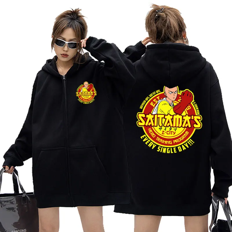 

Anime One Punch Man Strongest Hero Saitama Sensei Graphic Zipper Hoodie Men Fitness Oversized Sweatshirt Man Manga Zip Up Jacket