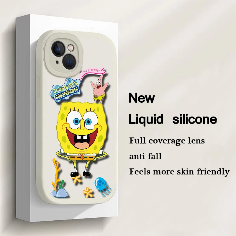 Мягкий силиконовый чехол R16 SpongeBob SquarePants для iPhone 15 Plus 14 13 12 11 X XS XR Pro Max Mini 8 7