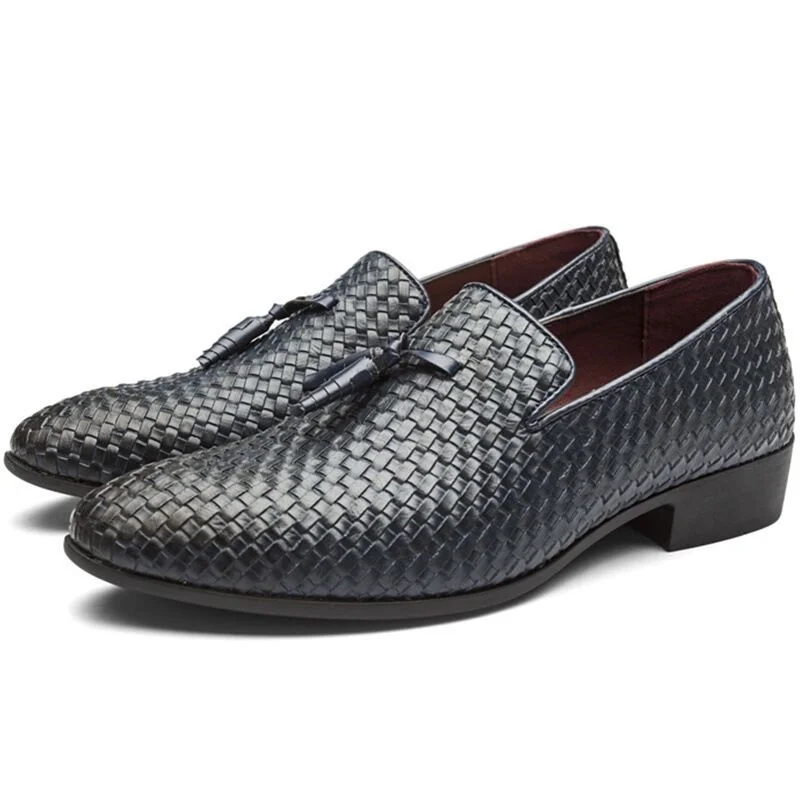 Fashion Plus Size 47 48 Leather Loafers Men Knit Pattern Tassel Casual Shoes Summer Men's Flats Dress Shoes