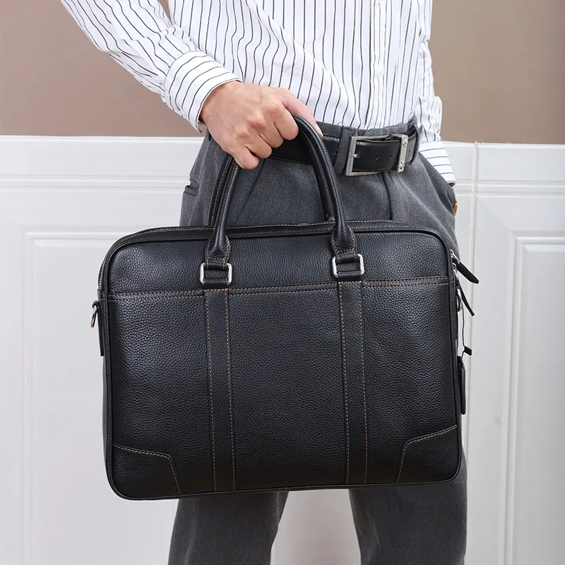 Genuine Leather High-End Men Briefcase Horizontal Business Handbag Large Capacity Fashion Shoulder Messenger Bag Male File Bag