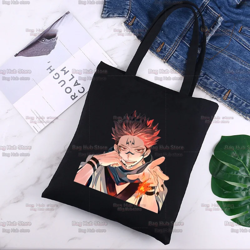 Jujutsu Kaisen Cute Cartoon Canvas Bag Harajuku Shopper Bag Fashion Casual Summer Black Shoulder Bags
