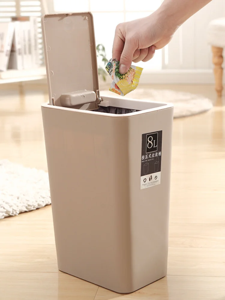 

12/8L Kitchen Trash Cans Press Type Waste Bins with Lid Household Bathroom Trash Can Hand-Opening Classification Garbage Bin