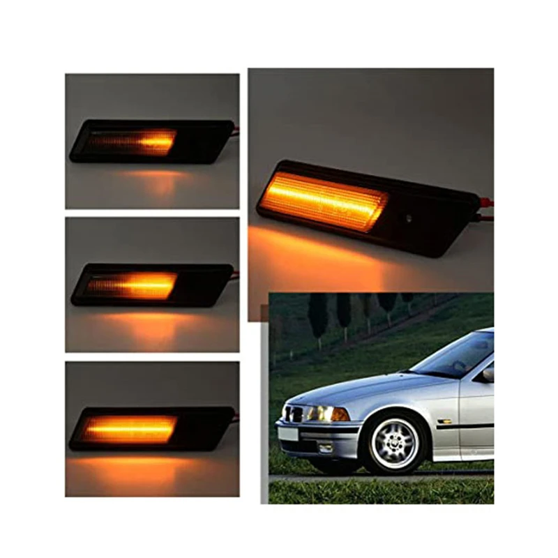 For BMW E36 E34 E32 Smoked/Clear LED Front Fender Bumper Side Marker Indicator Lights
