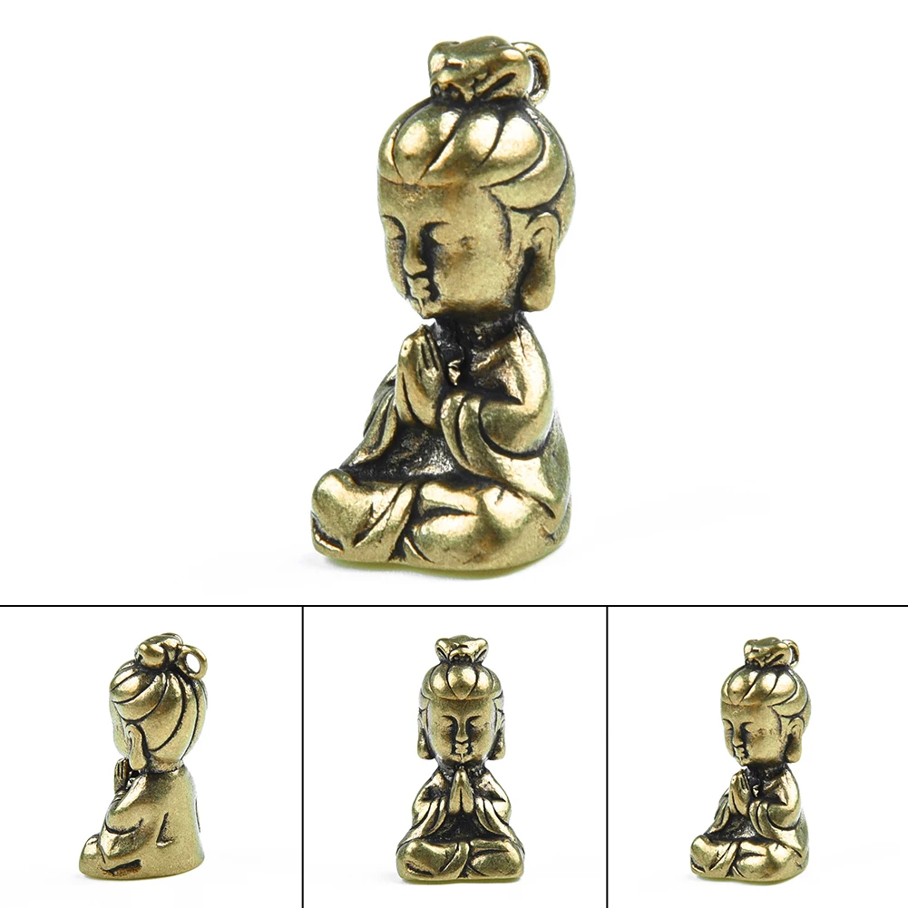 

Decorative Mini Solid Brass Traditional Buddha Guanyin Statue Ornament Buddhism Miniature Figurines Home Office Decor
