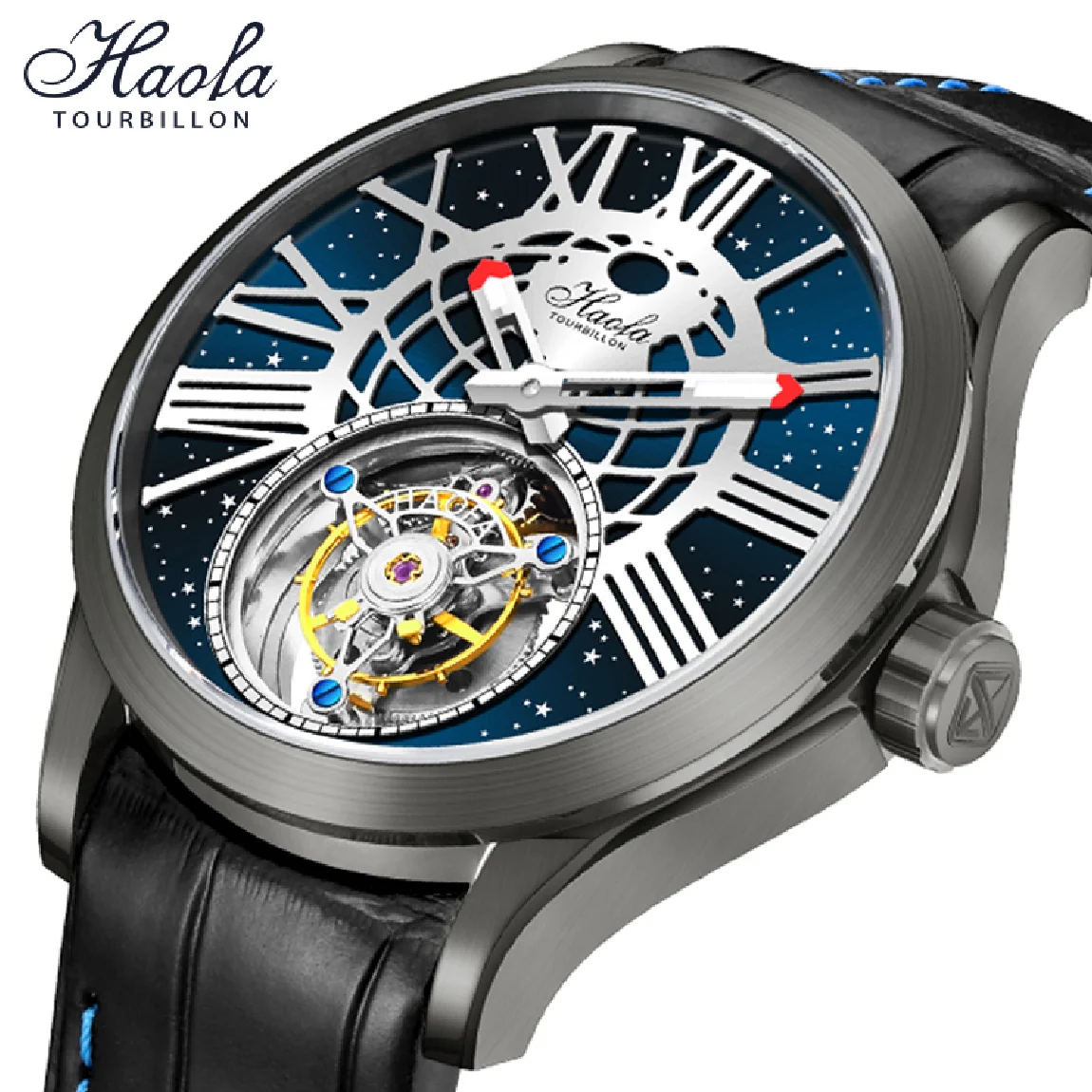

Haofa Luxury Starry Sky Manual Tourbillon Wrist Mens Watch Mechanical Flying Sapphire Tourbillon Watch For Men Skeleton Business