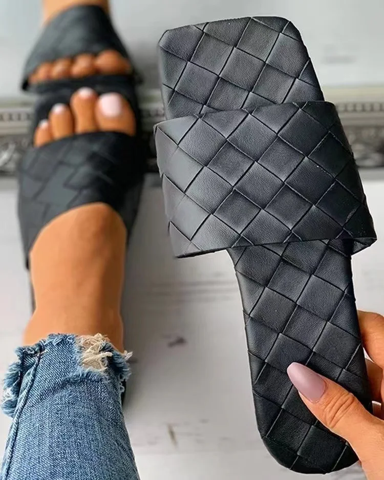 

Сланцы женские на плоской подошве, пляжные шлепанцы с квадратным носком, летняя Уличная обувь в клетку, пикантные сандалии для отдыха, с ром...