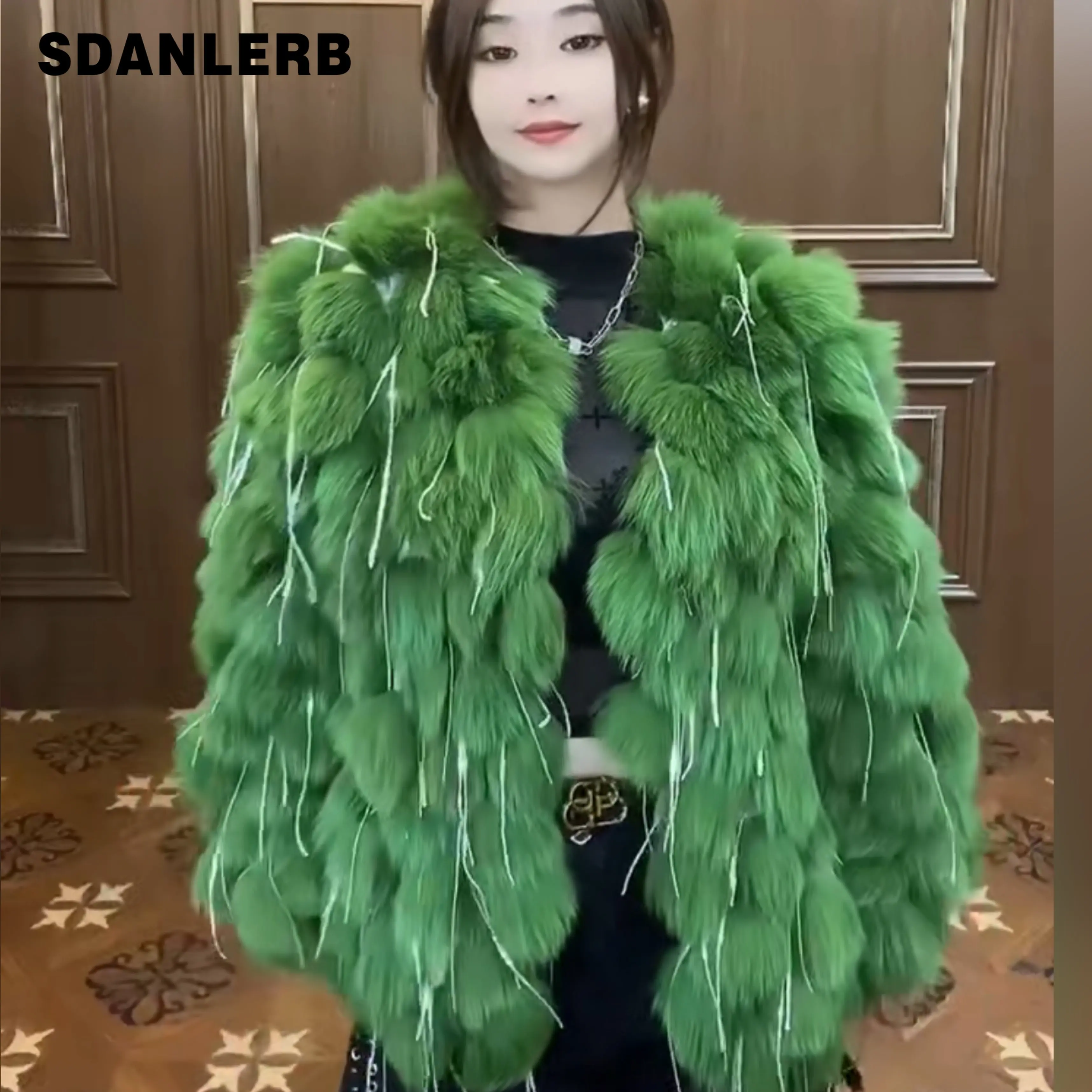 Autumn and Winter New Imported Trendy New Fox Fur Spokes Tassel Short Fur Coat Long Sleeve Elegant Fashion Solid Color Jacket