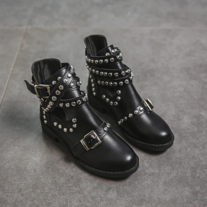 Women Boots Autumn 2022 NEW Platform Boots Women Shoes Belt Buckle Boots Women Trendy Black Rivet Boots Size 43