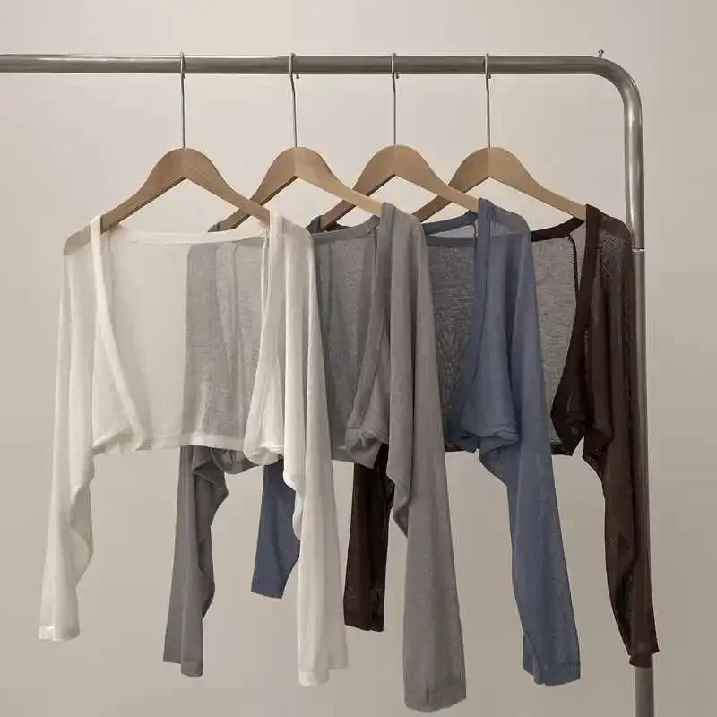 Вязаный ледяной шелк солнцезащитный белый кардиган платье-майка женское летнее