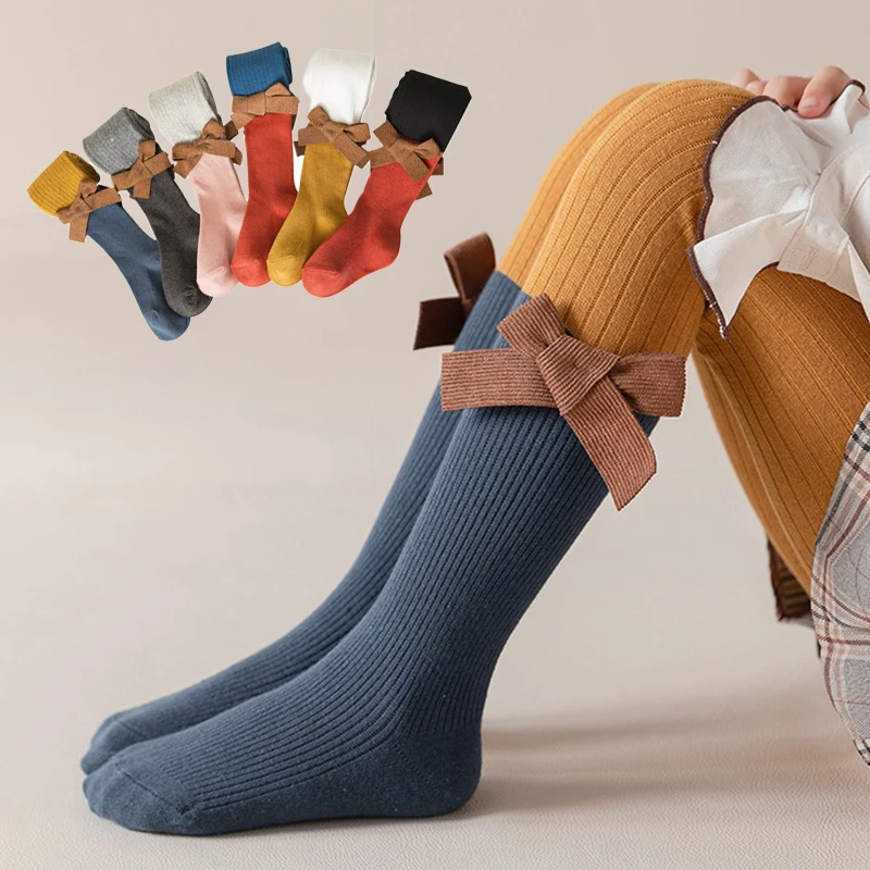 

Girls Knitted Pantyhose Autumn Winter Warm Tights for Kids Cute Bowknot Children Long Stocking