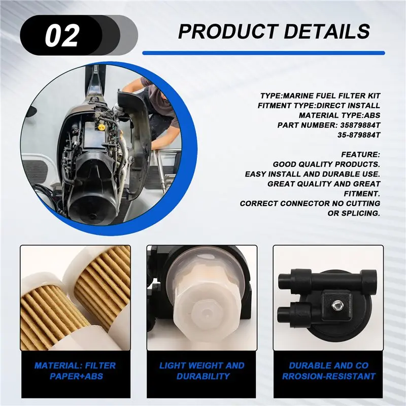 Комплект морских топливных фильтров 35879884T (35-879884T) для Mercury Mercruiser Mariner Quicksilver, подвесных моторов 30, 40, 50, 60 л.с., EFI 4T (art.: 3920dba52f736) - 3920dba52f736