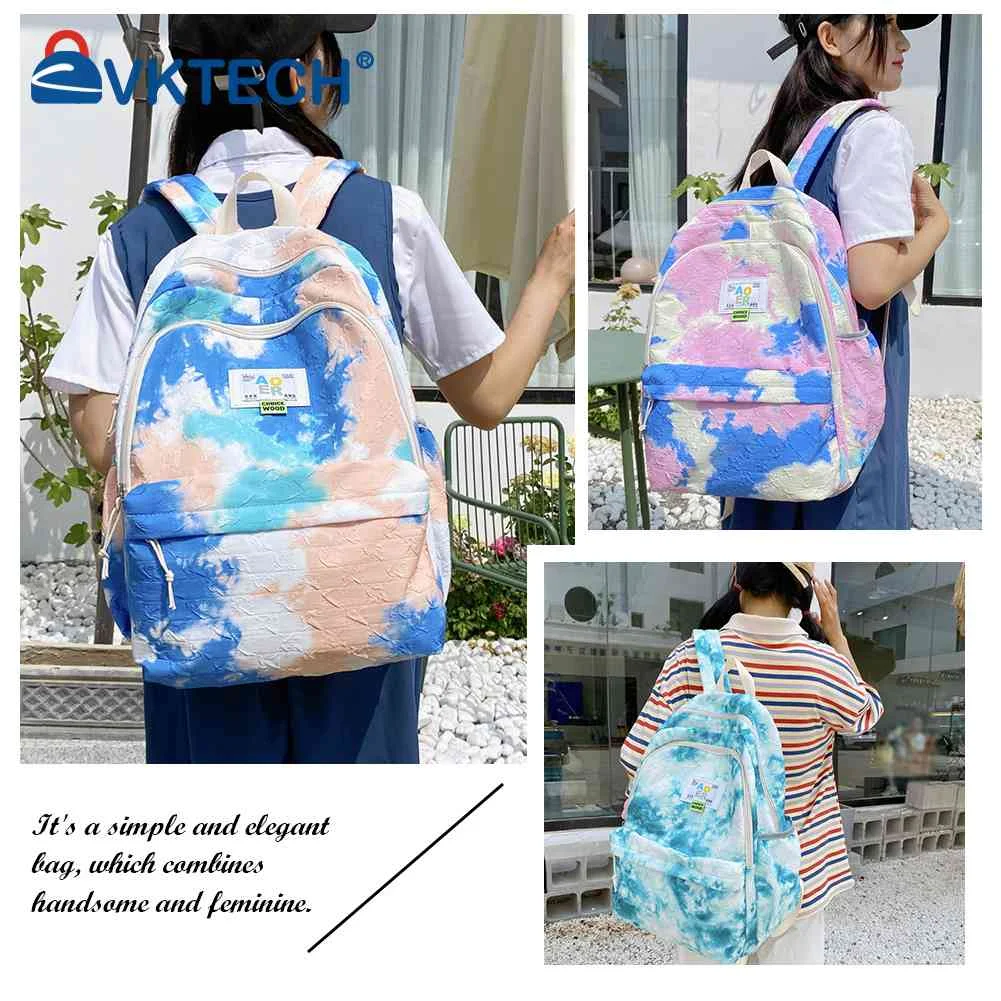 

Gradient Backpack Large Capacity Tie Dye Women Backpack Student Bookbag Hit Color Laptop Bag Teenage Girls Schoolbag