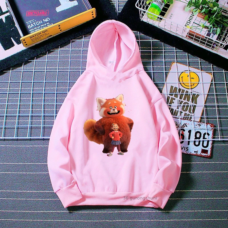 

Kawaii Girls Hoodies Anime Cartoon Turning Red Hoodies Fashion Kids Spring Autumn Winter Sweatshirts Funny Kids Pink Hoodie Tops