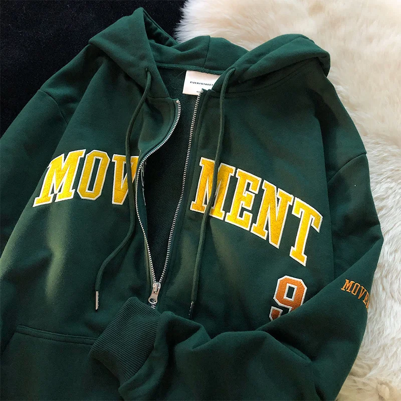 Zip Up Aesthetic Harajuku Woman Hoodie Letter Autumn Sweatshirt Long Sleeve Loose Clothes Y2k Winter Oversized Gothic Casual Men