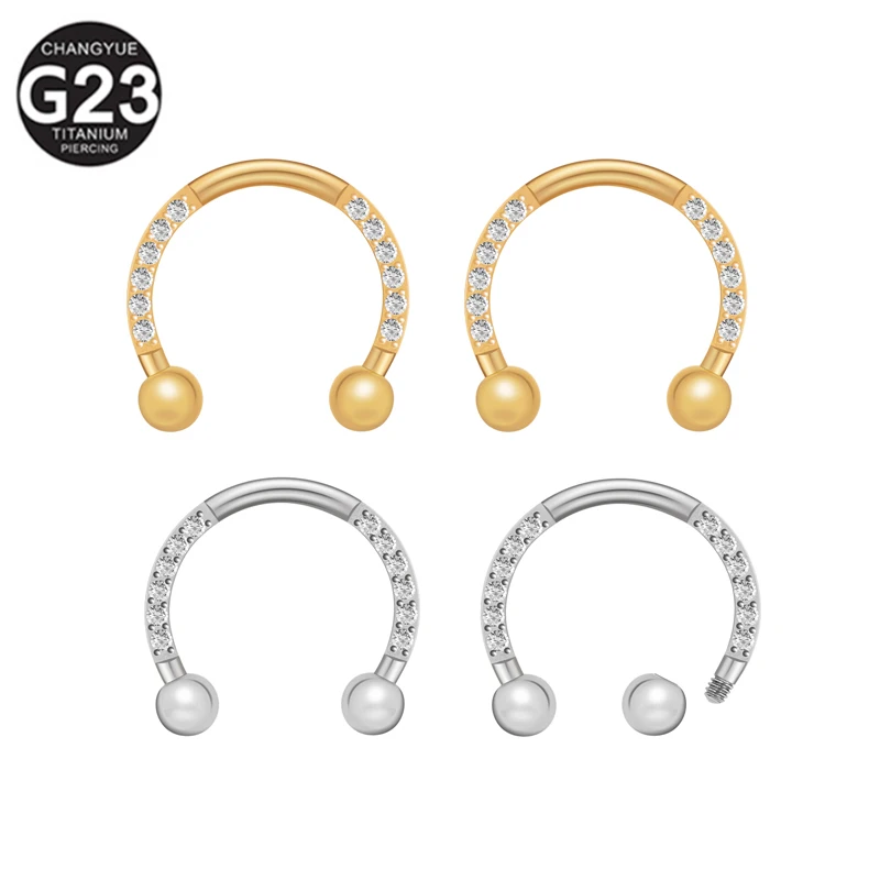 Купи 10PC G23 Titanium Piercing Earrings Zircon Hoops Nose Rings Septum Lip Circular Barbell Horseshoe Tragus Helix Nose Studs Daith за 2,494 рублей в магазине AliExpress