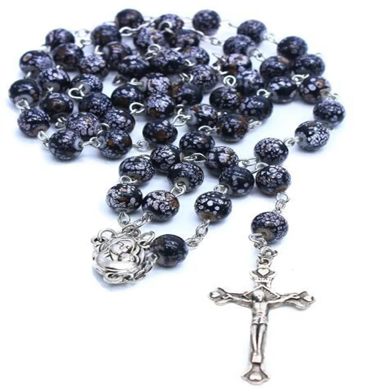 

Religion Christian Faux Pearl Rosary Necklace For Women Girls Virgin Mary Jesus Cross Pendant Long Beads Chains Necklace Jewelry