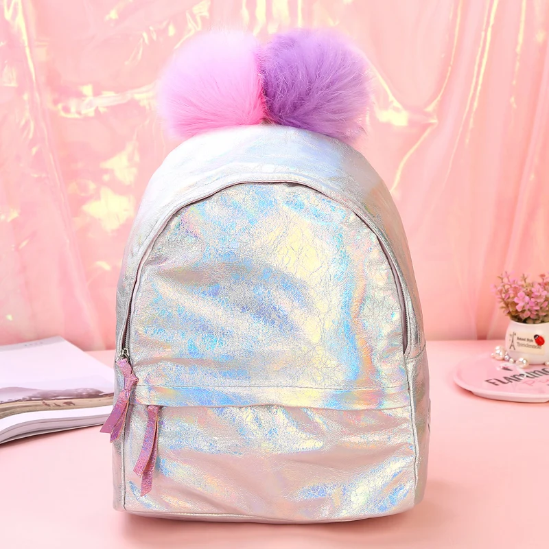 Children Backpacks Fashion  Holographic Reflection PU School Backpack Lovely Large Capacity Casual  Girl Shoulder Bag for Travel