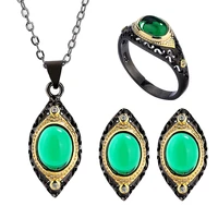 ajojewel green semi precious stone jewelry sets for women 2022 new vintage ring earrings necklace luxury gift for mother