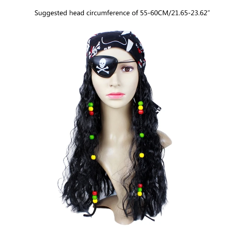 Черный вьющийся пиратский костюм для косплея парик с шарфом повязкой на глазу