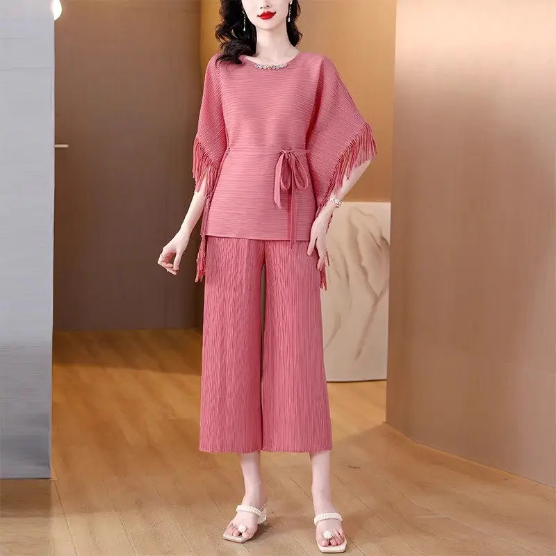 Весенне-летние облегающие элегантные брюки комплект из рубашки с кисточкой