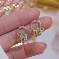 luxury zircon geometric round dangle earrings for women korean trendy dazzling crystal hoop circle earring cz engagement jewelry