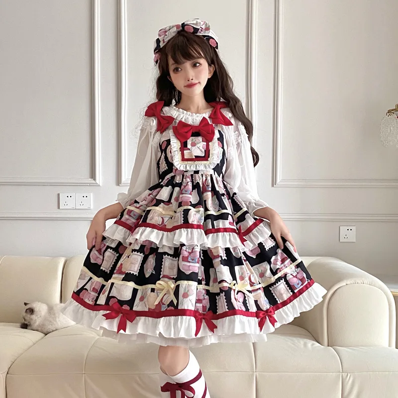 

Kawaii Lolita Dresses Girls Miads Princess Jumper Skirt Women JSK Sweet Tiered Dress Japanese Harajuku Cosplay Costume Dress