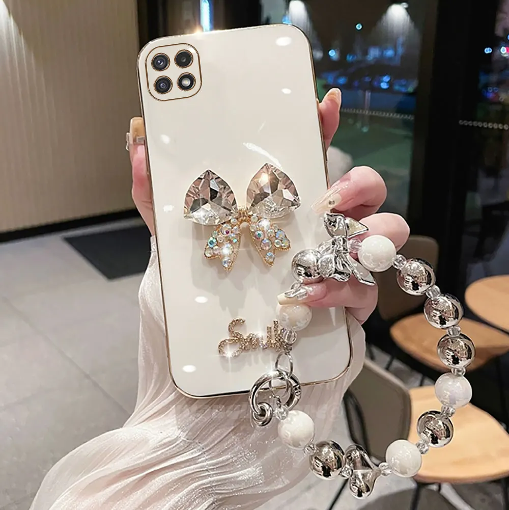Чехол для телефона с жемчужным бантом и ремешком на руку Samsung Galaxy Wide 5 A22 F42 5G A22s