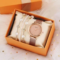 2 pcs elegant watch for women 2022 luxury bracelet set fashion bracelets wristwatch high grade quartz watches gift box for wife