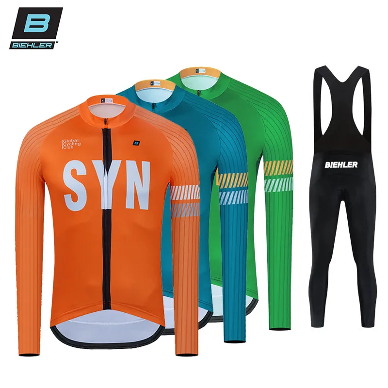 

BIEHLER Spring Autumn Cycling Jersey Set Long Sleeve SYN Cycling Clothing Sports breathable Men Road Bike Suit MTB Pants Wear