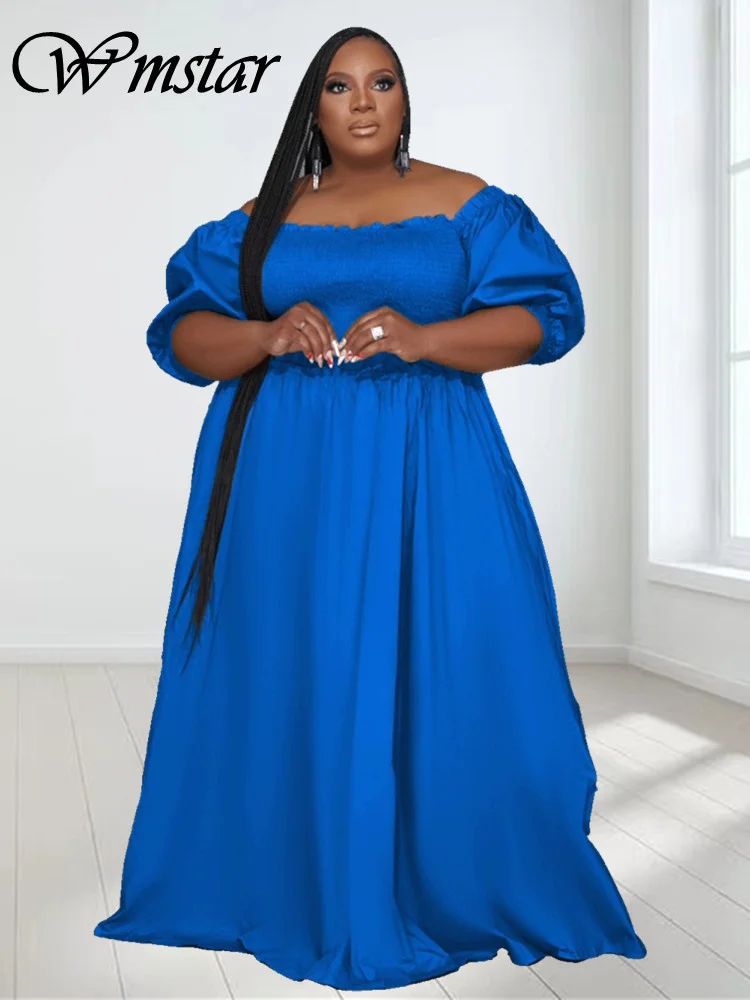 

Wmstar Plus Size Party Dresses for Women Puff Sleeve Elegant Big Hem Long Length Fashion New In Dress Wholesale Dropshipping