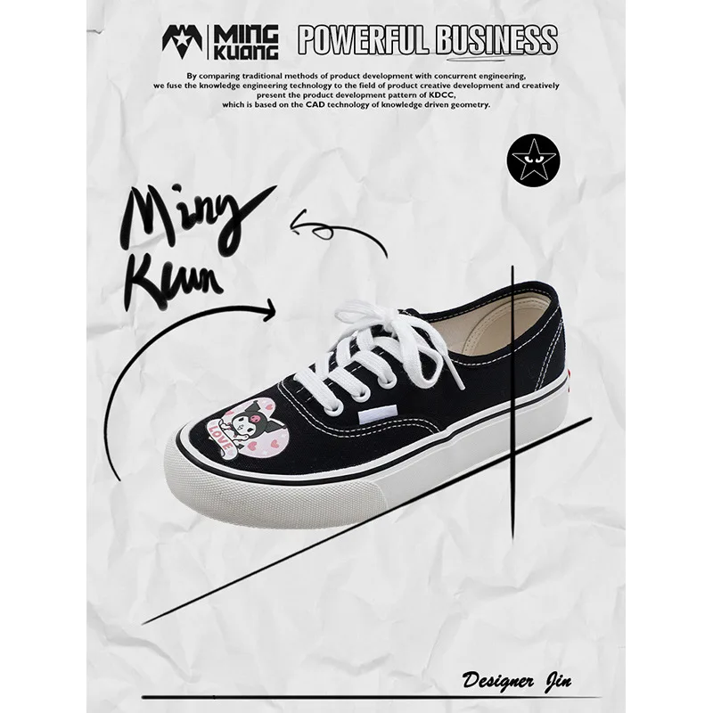 

Sanrio Kuromi мультфильм парусиновая обувь Kawaii аниме принт персонажа Модная и удобная Милая Черная Женская обувь для доски