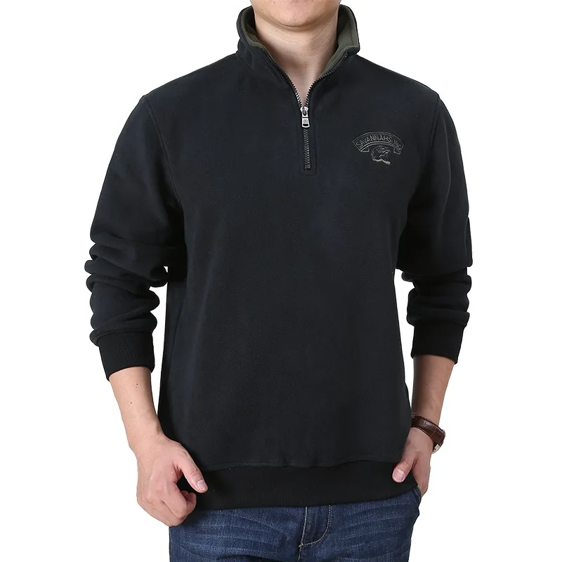 Fleece Pullover Sweater Men's Autumn And Winter Plush Thickened Warm Long-sleeved T-shirt Stand Collar Semi-zip Top