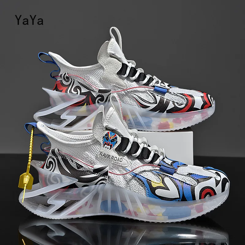 

Men's Sneakers Trendy Blade Running Shoes Male Graffiti Sports Shoes Breathable White Jogging Shoes Outdoor Training Men Shoes