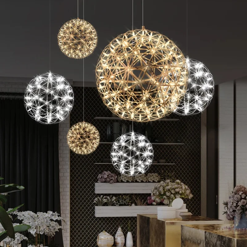 

Chandeliers Post-modern Artistic Creativity Nordic Lights Spark Ball Decorative Restaurant Living Room Full Stars Stainless Lamp