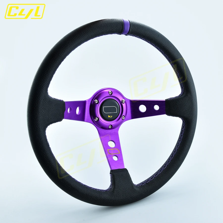 Рулевое колесо JDM из ПВХ и кожи рулевое с фиолетовыми спицами глубокой тарелкой