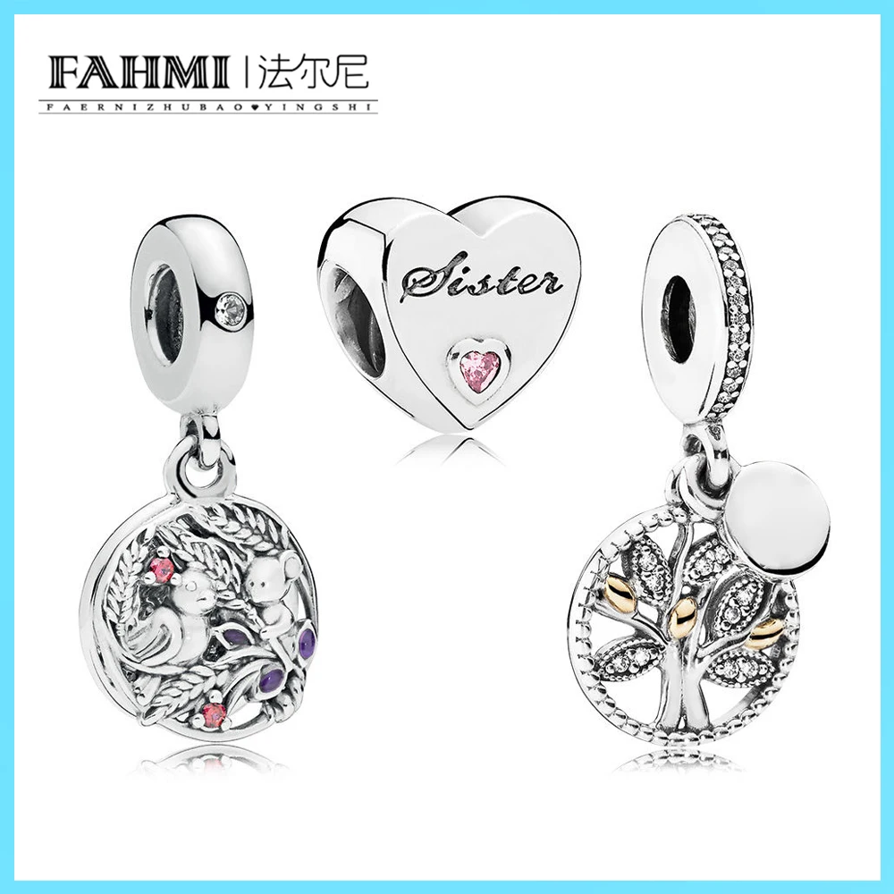 

FAHMI 100% 925 пробы серебро 1:1 семейное наследие, Серебряный кулон ALWAYS BY YOUR SIDE, подвеска, подвеска, сестер, любовь, комплект из бусин