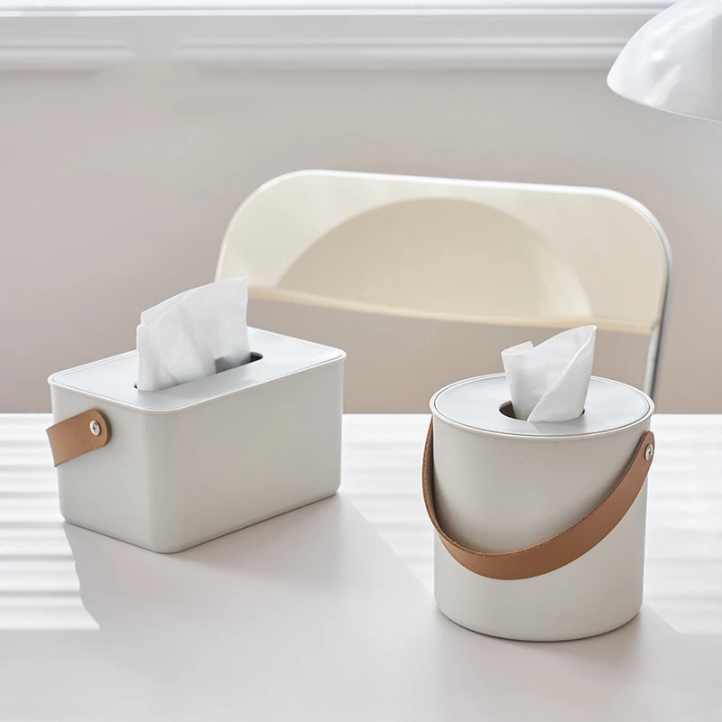 

Portable household tissue box Round square napkin storage box for table top of tea table Restaurant Modern simplicity white