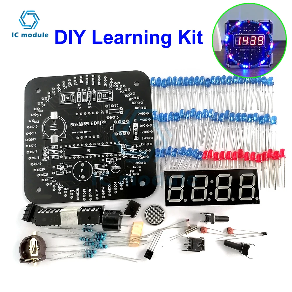 

DIY Rotating Digital LED Display Module Alarm Electronic Digital Clock Kit 51 SCM Learning Board 5V DS1302