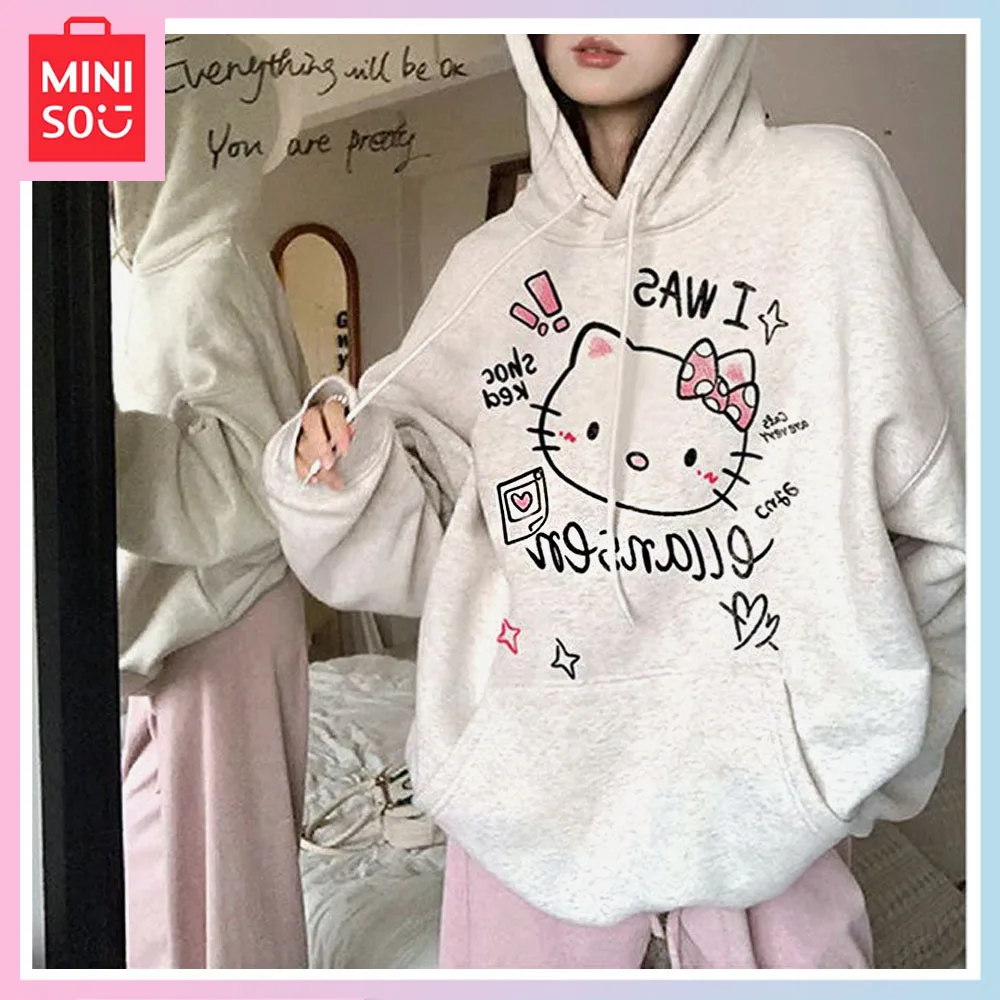 

Miniso Cartoon Hellokitty Hoodie Girl Autumn Winter Loose Fashion Casual Comfortable Long Sleeve Top Birthday Christmas Gift