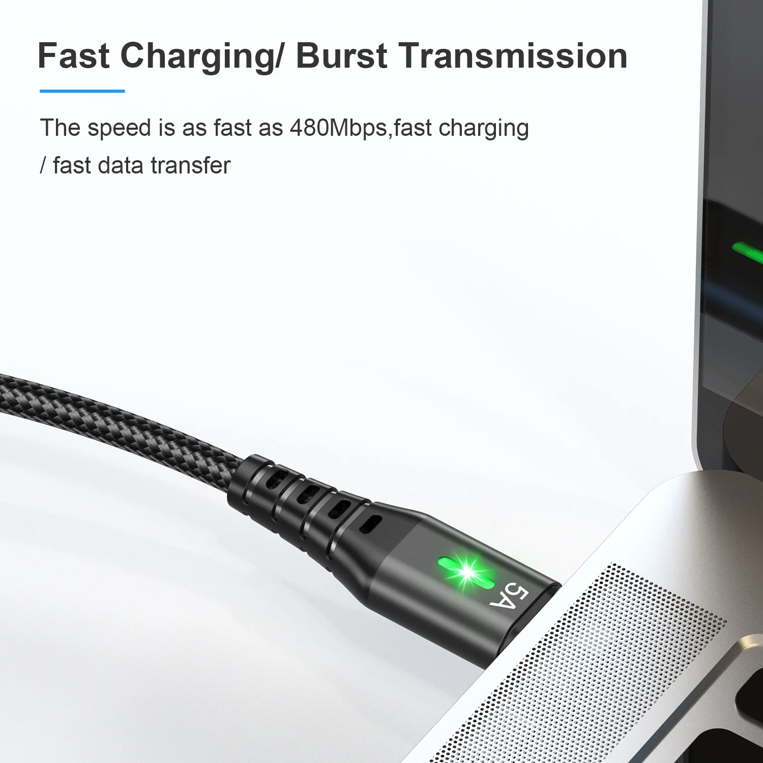 Кабель USB Type-C 5A со светодиодным индикатором Сверхбыстрая Зарядка для Samsung Xiaomi Huawei