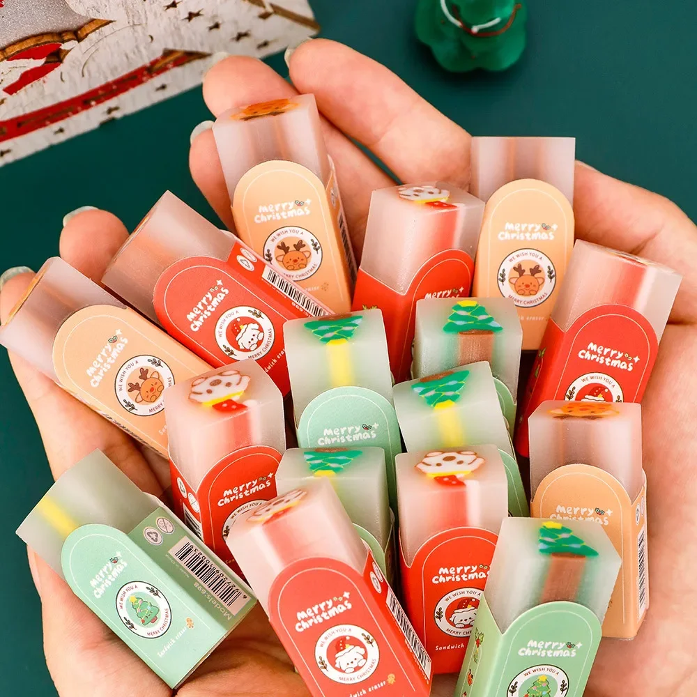 10 шт., милые ластики для рисования рождественской елки с оленями для детей, сувениры для вечеринок на тему Рождества, новогодние школьные канцелярские принадлежности, подарок