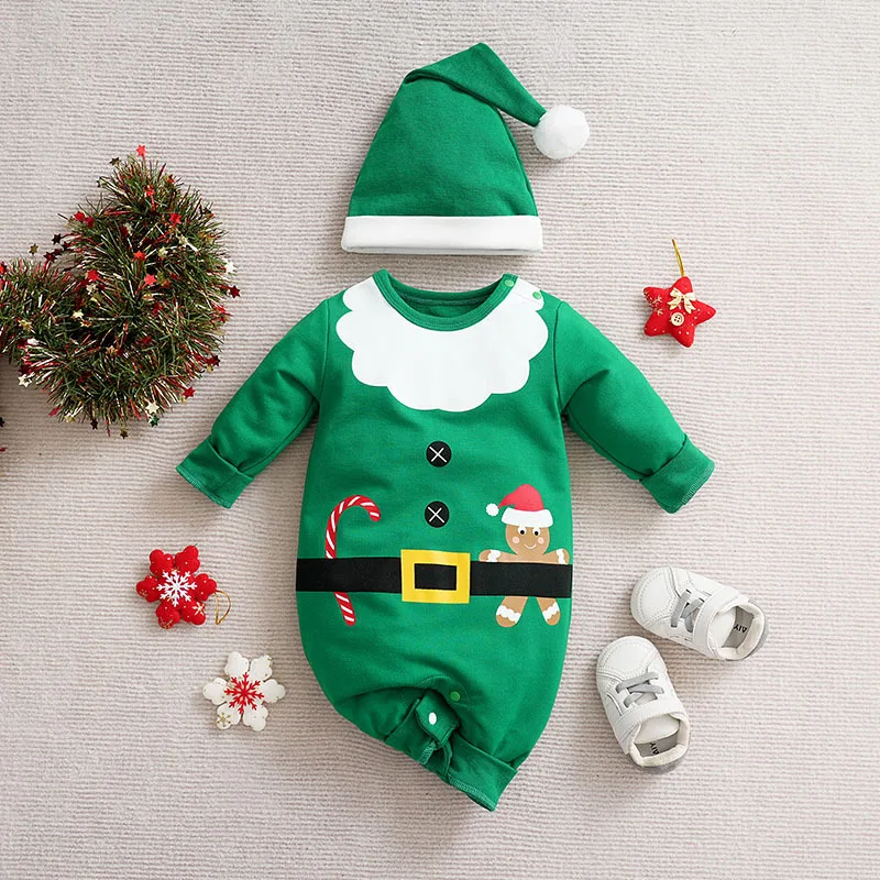 Christmas Baby Costume santa claus elk elf Infant Romper Jumpsuit Suit 2Pcs Clothes Newborn 0-12M New Year