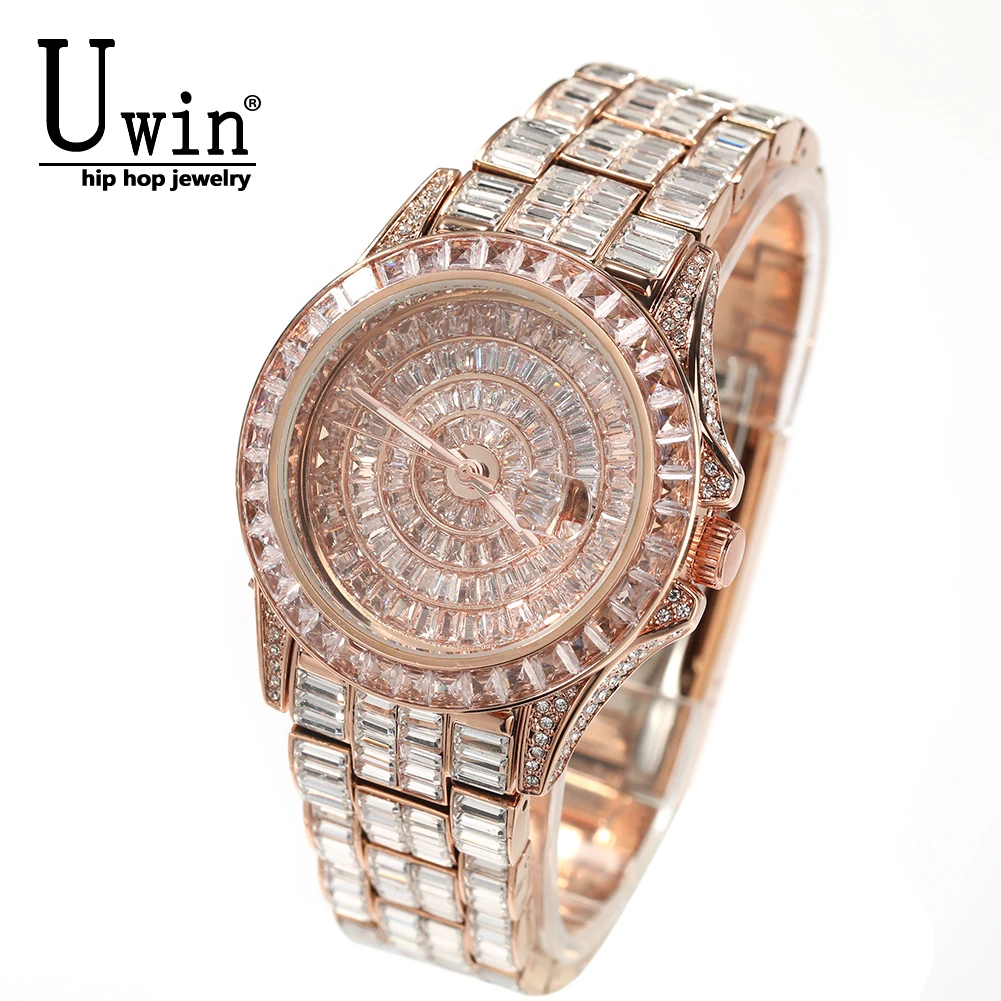 UWIN Men Women's Business Watch Iced Out Quartz Clock Luxury Top Quality Rhinestone Automatic Business Waterproof Wrist Watches